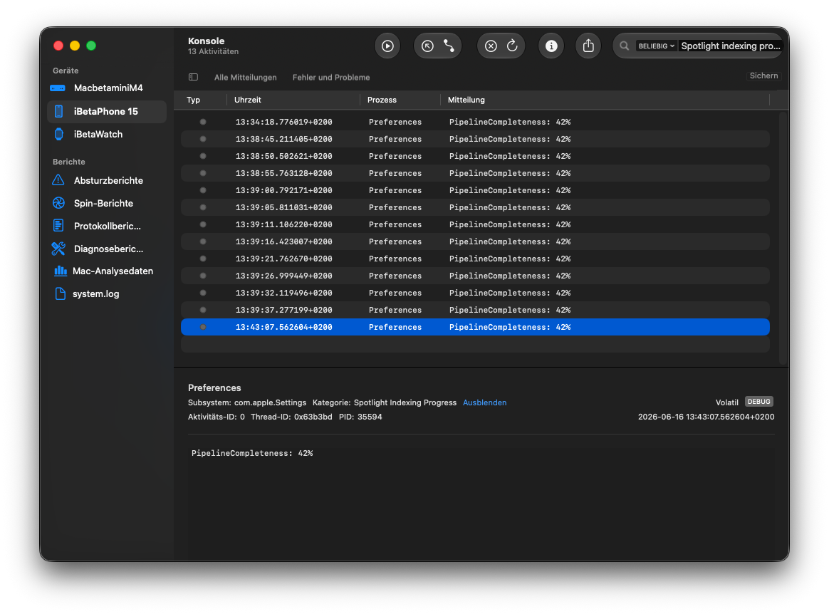 iOS 27 Indizierung Konsole